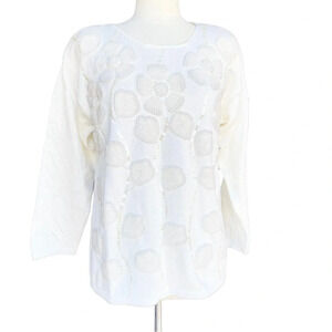 LL EUROPEAN Women’s XL Ivory Pearls Beads Sequins Scoop neck Long Sleeve Sweater